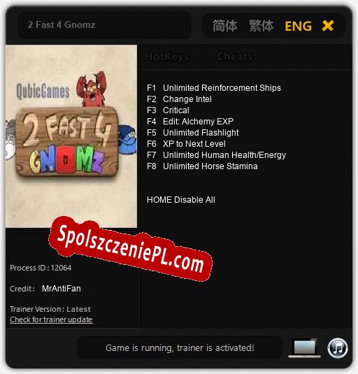 2 Fast 4 Gnomz: Trainer +8 [v1.9]