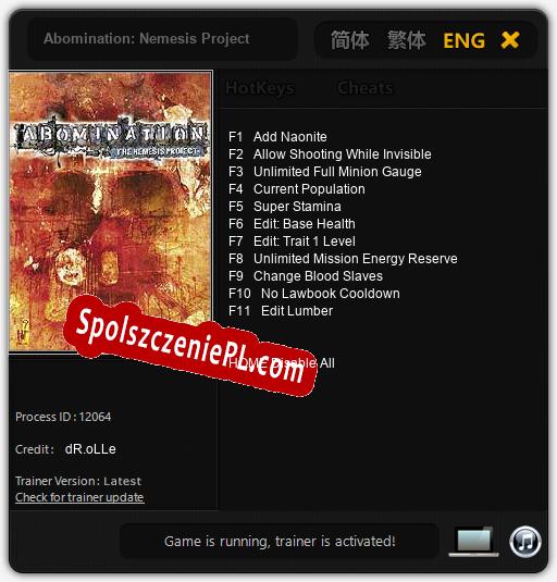 Abomination: Nemesis Project: Cheats, Trainer +11 [dR.oLLe]