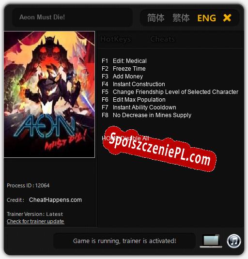 Treinador liberado para Aeon Must Die! [v1.0.1]