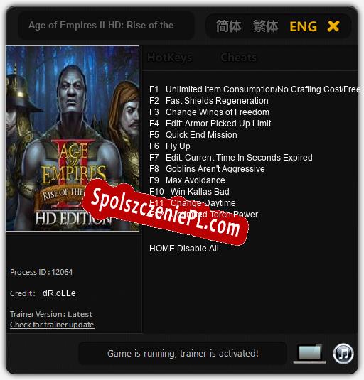 Treinador liberado para Age of Empires II HD: Rise of the Rajas [v1.0.4]