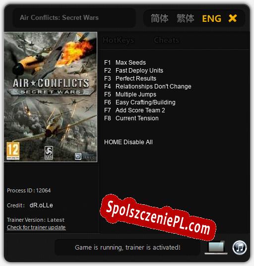 Treinador liberado para Air Conflicts: Secret Wars [v1.0.8]