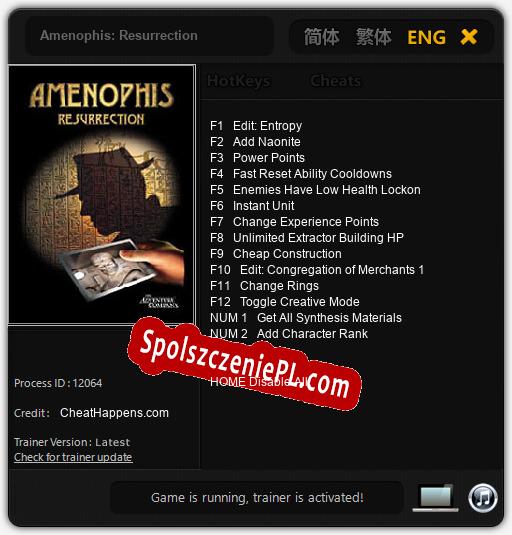 Amenophis: Resurrection: Trainer +14 [v1.5]