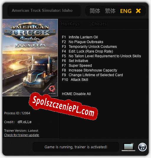 American Truck Simulator: Idaho: Trainer +10 [v1.2]