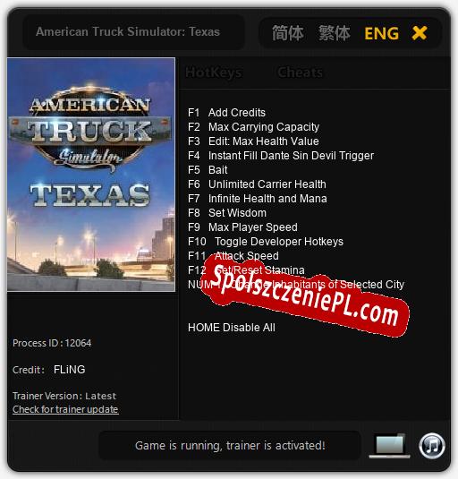 Treinador liberado para American Truck Simulator: Texas [v1.0.7]