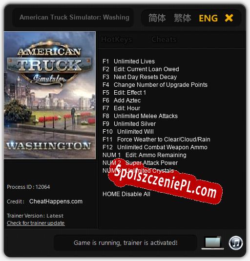 American Truck Simulator: Washington: Trainer +15 [v1.9]