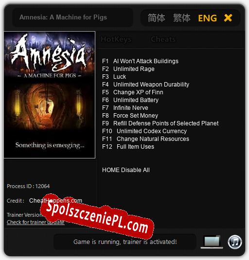 Amnesia: A Machine for Pigs: Cheats, Trainer +12 [CheatHappens.com]