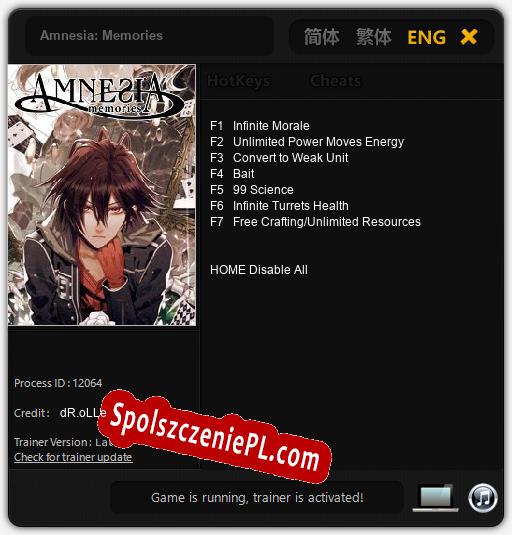 Amnesia: Memories: Cheats, Trainer +7 [dR.oLLe]