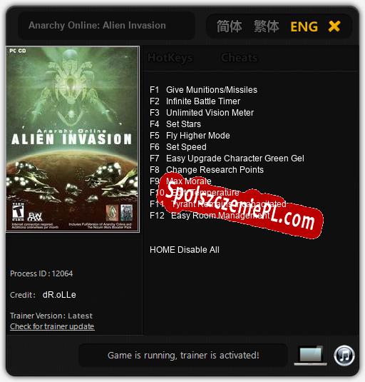 Treinador liberado para Anarchy Online: Alien Invasion [v1.0.9]