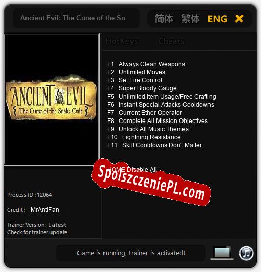 Ancient Evil: The Curse of the Snake Cult: Treinador (V1.0.53)