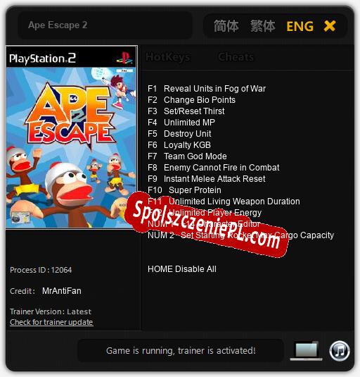 Treinador liberado para Ape Escape 2 [v1.0.6]