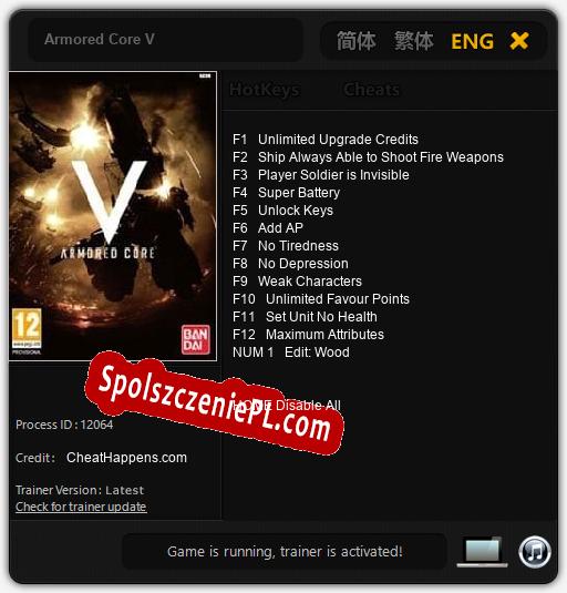 Treinador liberado para Armored Core V [v1.0.9]