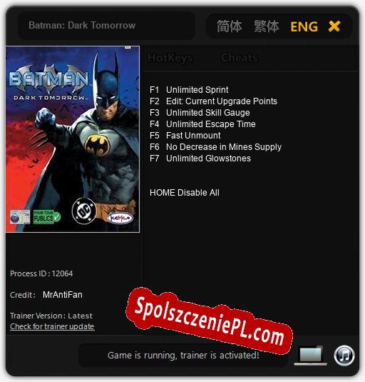 Batman: Dark Tomorrow: Treinador (V1.0.23)