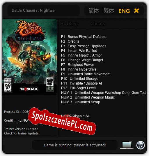 Battle Chasers: Nightwar: Treinador (V1.0.29)