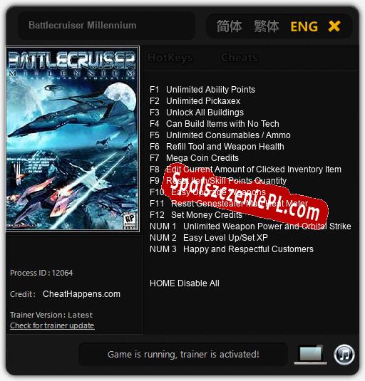 Battlecruiser Millennium: Cheats, Trainer +15 [CheatHappens.com]