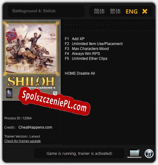 Treinador liberado para Battleground 4: Shiloh [v1.0.1]