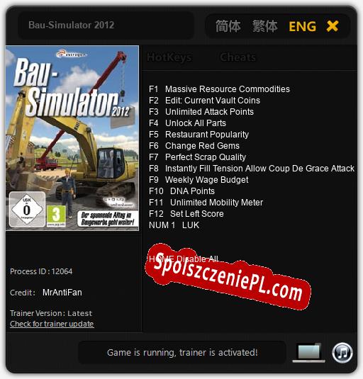 Treinador liberado para Bau-Simulator 2012 [v1.0.9]