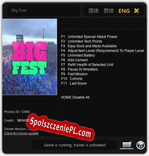 Big Fest: Cheats, Trainer +11 [MrAntiFan]