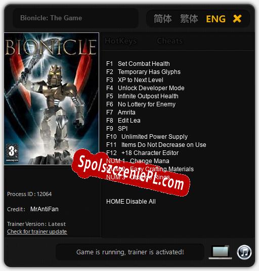 Bionicle: The Game: Cheats, Trainer +15 [MrAntiFan]