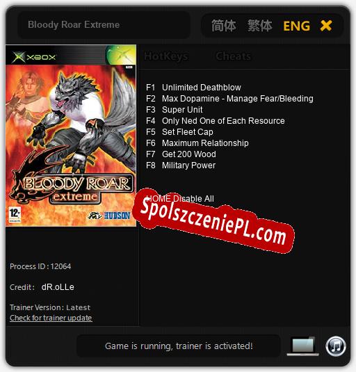 Bloody Roar Extreme: Trainer +8 [v1.8]