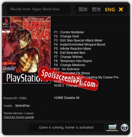 Treinador liberado para Bloody Roar: Hyper Beast Duel [v1.0.5]