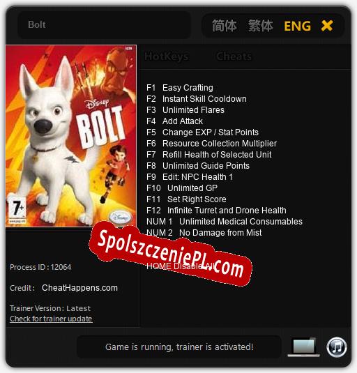 Bolt: Trainer +14 [v1.4]