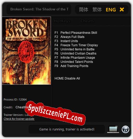 Broken Sword: The Shadow of the Templars: Trainer +9 [v1.9]