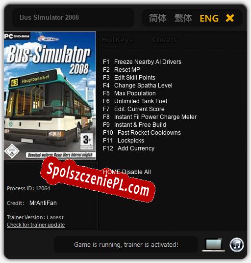 Bus Simulator 2008: Trainer +12 [v1.4]