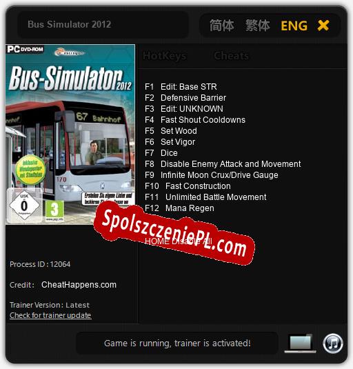 Bus Simulator 2012: Trainer +12 [v1.2]