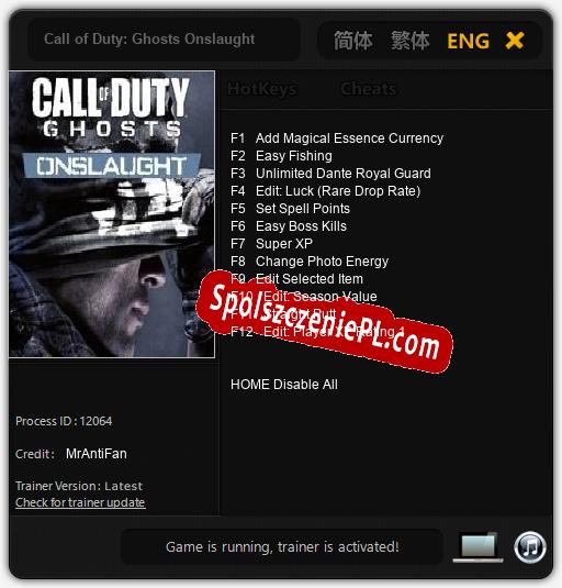 Call of Duty: Ghosts Onslaught: Treinador (V1.0.94)