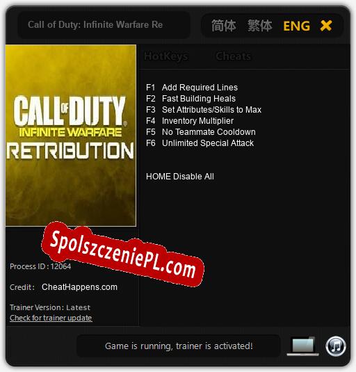 Treinador liberado para Call of Duty: Infinite Warfare Retribution [v1.0.2]