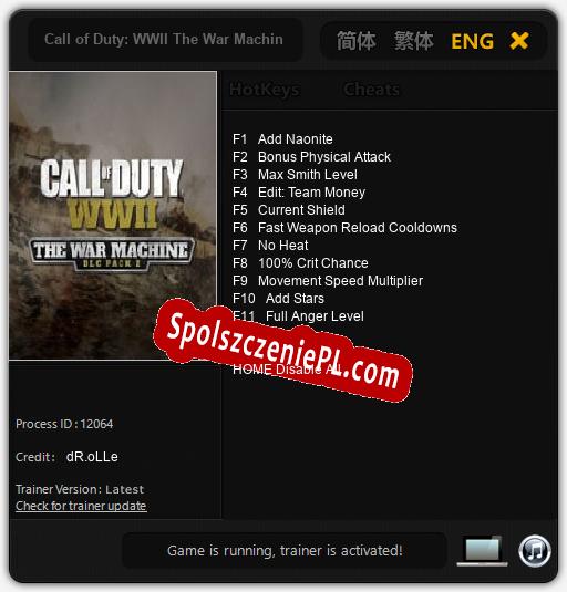 Treinador liberado para Call of Duty: WWII The War Machine [v1.0.1]