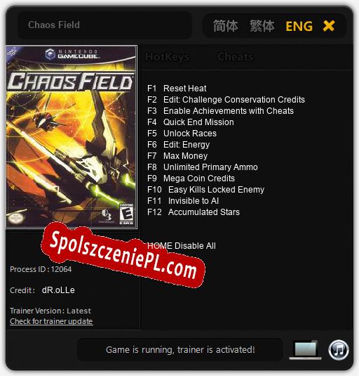 Treinador liberado para Chaos Field [v1.0.9]