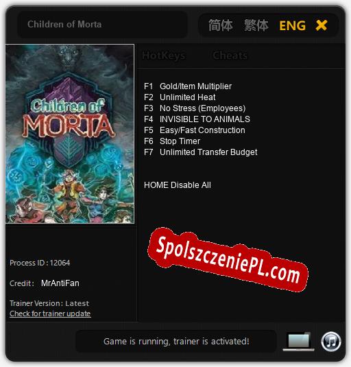 Treinador liberado para Children of Morta [v1.0.2]