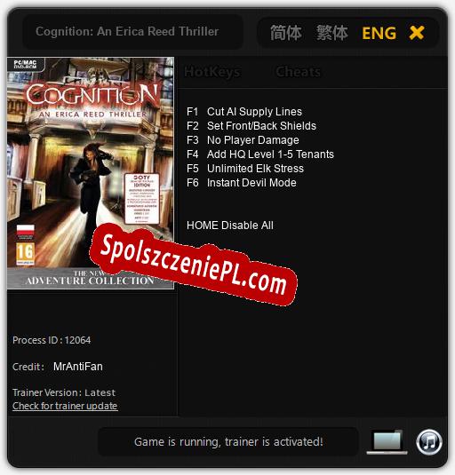 Cognition: An Erica Reed Thriller: Cheats, Trainer +6 [MrAntiFan]
