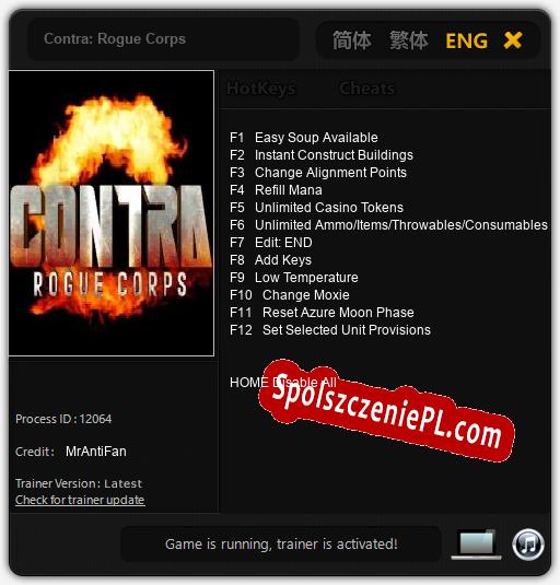 Contra: Rogue Corps: Treinador (V1.0.70)