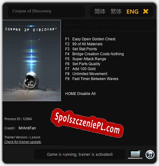 Corpse of Discovery: Cheats, Trainer +9 [MrAntiFan]