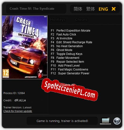 Crash Time IV: The Syndicate: Treinador (V1.0.5)