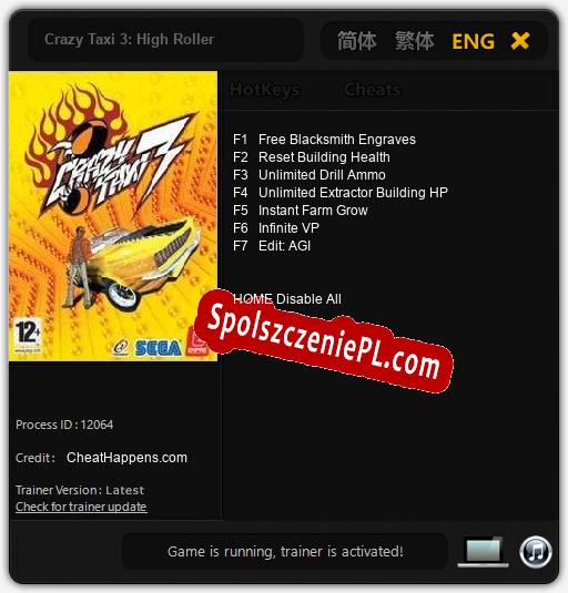 Treinador liberado para Crazy Taxi 3: High Roller [v1.0.3]