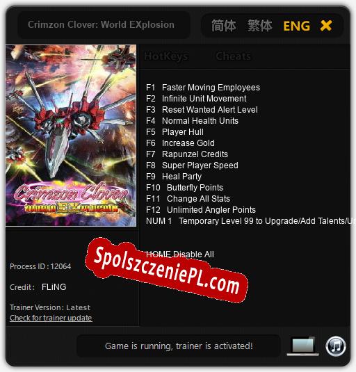 Treinador liberado para Crimzon Clover: World EXplosion [v1.0.9]