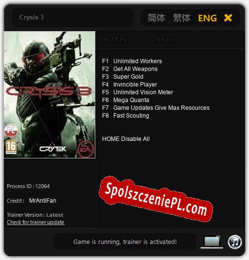 Treinador liberado para Crysis 3 [v1.0.8]