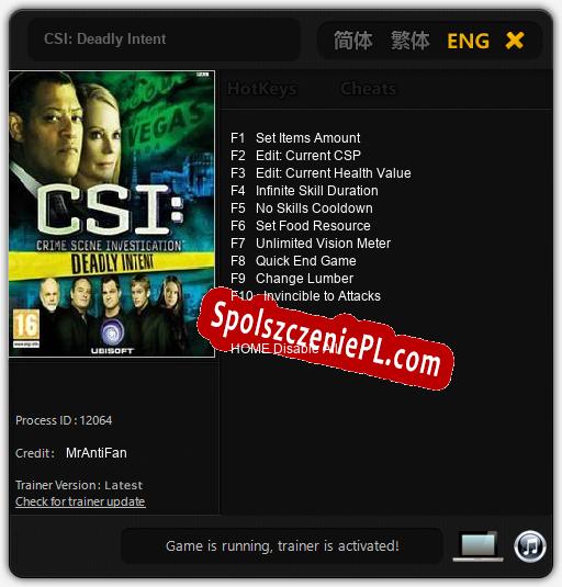 CSI: Deadly Intent: Cheats, Trainer +10 [MrAntiFan]