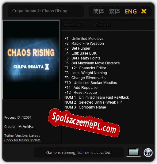 Culpa Innata 2: Chaos Rising: Trainer +15 [v1.4]