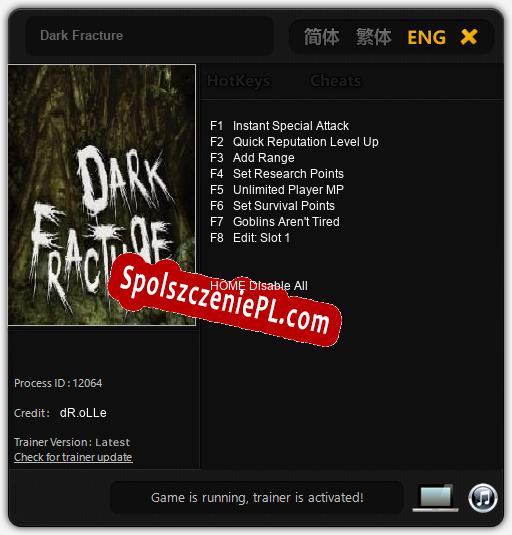 Dark Fracture: Trainer +8 [v1.1]