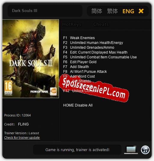 Treinador liberado para Dark Souls III [v1.0.6]