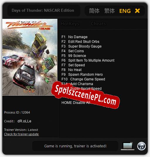 Days of Thunder: NASCAR Edition: Cheats, Trainer +12 [dR.oLLe]