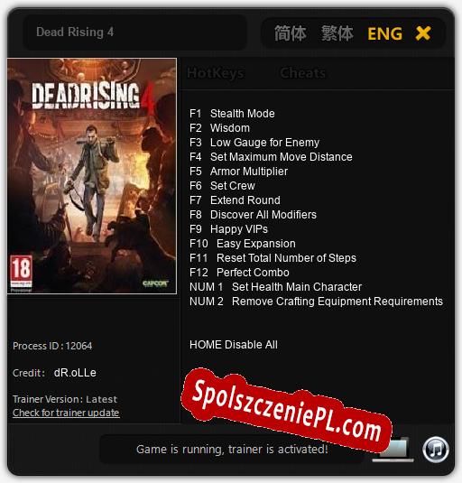 Dead Rising 4: Cheats, Trainer +14 [dR.oLLe]