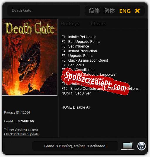 Treinador liberado para Death Gate [v1.0.7]