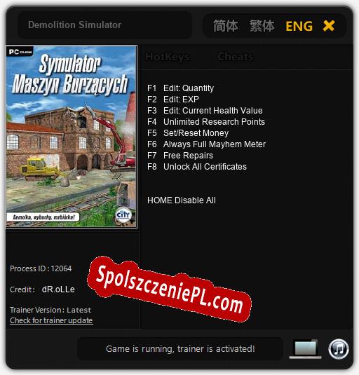 Demolition Simulator: Cheats, Trainer +8 [dR.oLLe]