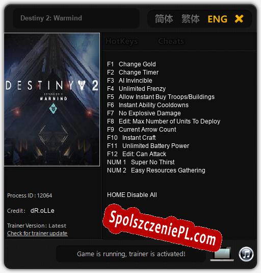 Destiny 2: Warmind: Cheats, Trainer +14 [dR.oLLe]