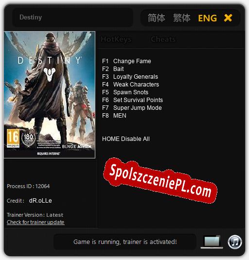 Destiny: Cheats, Trainer +8 [dR.oLLe]